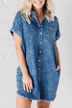 Load image into Gallery viewer, Denim Mini Dress | Blue Mineral Wash Frayed Hem Dress
