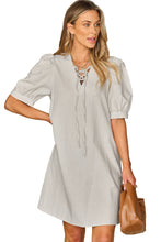 Load image into Gallery viewer, Bubble Sleeve Dress | Lace-Up V Neck Short Shift Dress
