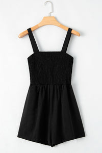 Black Casual Pocketed Smocked Sleeveless Romper | Bottoms/Jumpsuits & Rompers