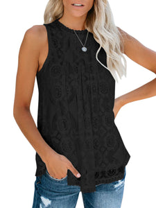 Sheer Lace Top | Round Neck Tank Blouse