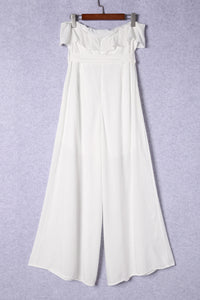 White Ruffled Bandeau Wide Leg Jumpsuit | Bottoms/Jumpsuits & Rompers