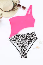 Load image into Gallery viewer, Rose Leopard Patchwork Asymmetric Cutout One Piece Swimsuit | Swimwear/One Piece Swimsuit
