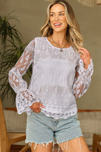 Load image into Gallery viewer, Mesh Blouse | Beige Embroidered Flounce Sleeve Top
