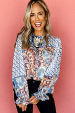 Load image into Gallery viewer, Sky Blue Mixed Floral Geometric Print Ruffled Long Sleeve Blouse | Tops/Blouses &amp; Shirts
