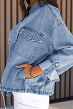 Load image into Gallery viewer, Sky Blue Roll-Up Tab Sleeve Button Down Pocket Denim Jacket | Outerwear/Denim jackets
