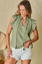 Load image into Gallery viewer, Flutter Sleeve Blouse | Mist Green V Neck Textured Top
