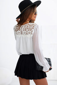 White Lace Patch Sheer Flounce Sleeve Blouse | Tops/Blouses & Shirts