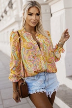 Load image into Gallery viewer, Bohemian Top | Yellow Paisley Print Ruffled Shirt
