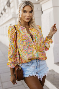 Bohemian Top | Yellow Paisley Print Ruffled Shirt