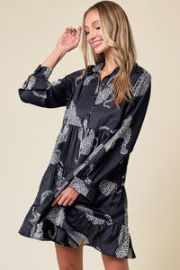 Black Leopard Print Button-up Long Sleeve Shirt Mini Dress | Dresses/Mini Dresses