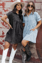 Load image into Gallery viewer, Denim Dress | Black Acid Wash Button Front Short Sleeve
