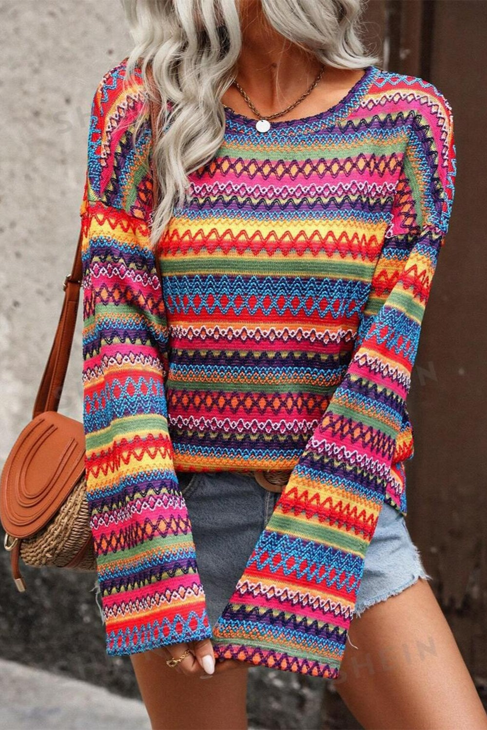 Rainbow Top | Contrast Round Neck Long Sleeve Blouse