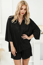 Load image into Gallery viewer, Black 3/4 Sleeves Pleated Shirt and High Waist Shorts Lounge Set | Two Piece Sets/Short Sets
