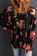 Load image into Gallery viewer, Black Floral Print Lace Patchwork Loose Cold Shoulder Blouse | Tops/Blouses &amp; Shirts
