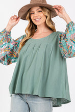 Load image into Gallery viewer, Bubble Sleeve Top | Round Neck Printed Blouse
