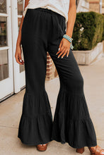 Load image into Gallery viewer, Black Textured High Waist Ruffled Bell Bottom Pants | Bottoms/Pants &amp; Culotte
