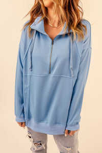 Cotton Pocketed Half Zip Pullover Sky Blue Sweatshirt | Tops/Sweatshirts & Hoodies