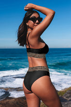 Load image into Gallery viewer, Black Rose Leopard Mesh Trim 2pcs Bikini Swimsuit | Swimwear/Bikinis
