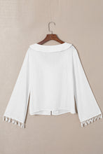 Load image into Gallery viewer, White V Neck Buttoned Tassel Bell Sleeve Shirt | Tops/Blouses &amp; Shirts
