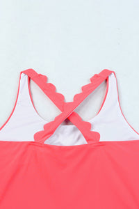Pink Scalloped Criss Cross High Waist Bikini | Swimwear/High Waisted Swimsuit