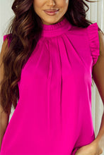 Load image into Gallery viewer, Pink Sleeveless Top | Pleated Mock Neck Frilled Sleeveless Top
