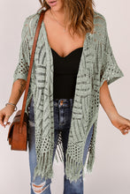 Load image into Gallery viewer, Openwork Open Front Cardigan with Fringes
