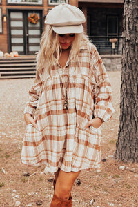 Brown Plaid Print Babydoll Mini Dress | Dresses/Mini Dresses