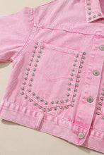 Load image into Gallery viewer, Womens Denim Jacket | Pink Rivet Studded Pocketed Denim Jacket | Outerwear/Denim jackets
