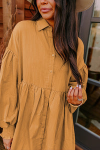 Bishop Sleeve Dress | Light French Beige Loose Shirt Dress