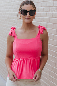 Pink Knotted Straps Peplum Tank Top | Tops/Tank Tops