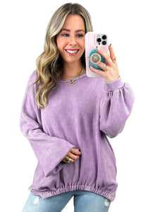 Wisteria Mineral Wash Drop Shoulder Casual Sweatshirt | Tops/Sweatshirts & Hoodies