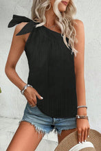 Load image into Gallery viewer, One Shoulder Tank Top | Black Textured Bowknot Blouse
