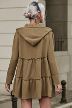 Load image into Gallery viewer, Khaki Tiered Ruffled Zip-Up Drawstring Hooded Jacket | Outerwear/Jackets
