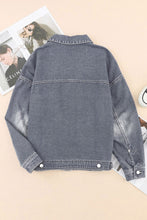 Load image into Gallery viewer, Loose Denim Jacket | Gray Chest Pockets Drop Shoulder Jacket
