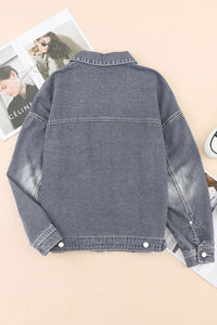 Loose Denim Jacket | Gray Chest Pockets Drop Shoulder Jacket