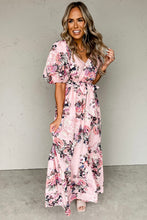 Load image into Gallery viewer, Womens Maxi Dress | Pink Floral Puff Sleeve High Waist Maxi Dress | Dresses/Floral Dresses
