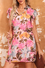 Load image into Gallery viewer, Pink Notched Neck Ruffle Floral Dress | Dresses/Floral Dresses
