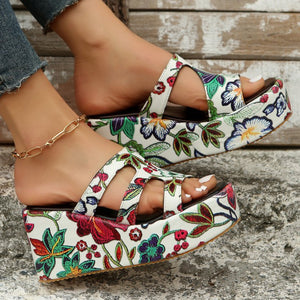 Cutout Floral Peep Toe Platform Sandals