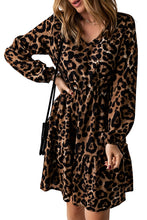 Load image into Gallery viewer, Leopard Ruffled Elastic Cuff Mini Dress | Dresses/Mini Dresses
