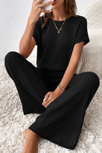 Load image into Gallery viewer, Wide Leg Jumpsuit | Black Solid Color Ribbed Short Sleeve
