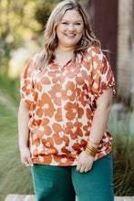 Load image into Gallery viewer, Orange Plus Size Floral Print Drawstring V Neck Short Sleeve Blouse | Plus Size/Plus Size Tops/Plus Size Blouses &amp; Shirts
