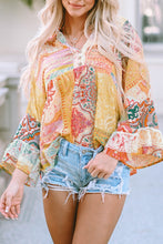 Load image into Gallery viewer, Multicolor Paisley Print Bell Sleeve Lace V-Neck Button Sheer Blouse | Tops/Blouses &amp; Shirts
