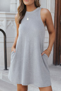 Knit Sleeveless Dress | Gray Crisscross Cut-Out Back Dress