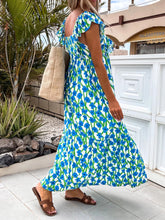 Load image into Gallery viewer, Ruffled Printed Cap Sleeve Midi Dress
