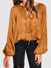 Load image into Gallery viewer, Womens Blouse-Tie Neck Balloon Sleeve Blouse | Tops/Blouses &amp; Shirts
