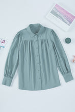 Load image into Gallery viewer, Sky Blue Solid Color Button Up Puff Sleeve Blouse | Tops/Blouses &amp; Shirts
