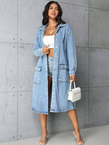 Denim Shacket Dress Pockets Buttons