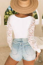 Load image into Gallery viewer, White Lace Sleeves Square Neck Bodysuit | Tops/Bodysuits
