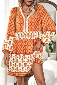 Womens Long Sleeve Dress | Printed V-Neck Long Sleeve Dress | Dress