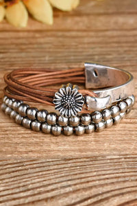 Multi-Layer Bracelet | Brown Daisy Beading Alloy